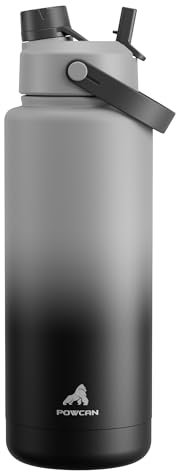 POWCAN Botella de agua térmica de 1182 ml/40 oz con pajita y boquilla 2 en 1, mantiene el frío 33 horas, a prueba de fugas, botella de acero inoxidable para la escuela y viajes (Obsidian)