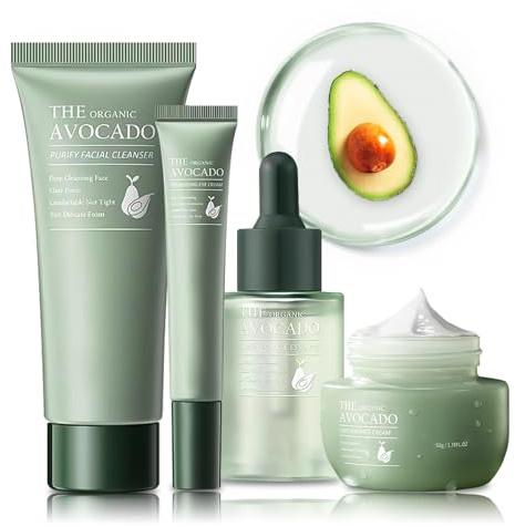 Avocado Skin Care Set, Skincare Gifts Kits For Hydrating Skin, Facial Kit For Women With Facial Cleanser, Serum, Face Cream, Eye Cream, Travel Skincare Set.(4 Pieces)