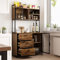 Armoire de cuisine haute buffet de cuisine avec 3 tiroirs et 2 portes, style industriel, étagère ouverte, étagère pour micro-ondes, 100 x 40 x 175 cm, bois + glace