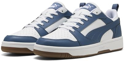 PUMA Rebound V6 Low Unisex Sneaker, Puma White Dark Indigo Gum, 45 EU