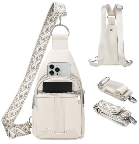 Vinabilia Brusttasche Sling Bag Damen Herren, Diebstahlsichere Crossbody Bag Kunstleder Umhängetasche Klein Schultertasche, Beige