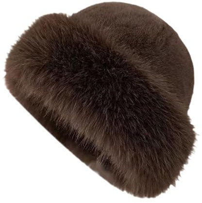 APLVFFZH Wintermütze aus Kunstpelz für Damen, weibliche Kosakenmütze, russische Mütze für Camping, Schnee, Braun
