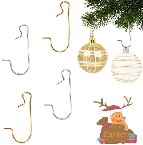PAPU 120 Stück Kugelaufhänger Christbaumkugel Haken für Weihnachtskugeln - Gold & Silber Kugelaufhänger - Haken Weihnachtskugeln Aufhänger Klein Metallhaken Dekohaken Christbaumhaken Dekoration