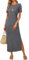 Arach&Cloz Long Maxi Dresses for Women UK Short Sleeve Summer Shirt Dress Ladies Casual Work Dress Side Split Dark Grey M