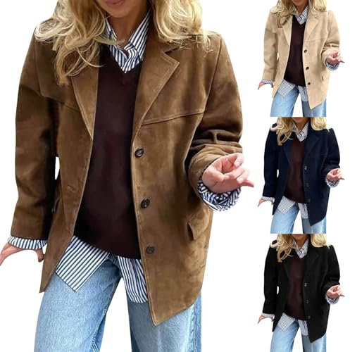 Giacca da donna in finta pelle scamosciata con risvolto colletto in pelle scamosciata blazer giacche primavera inverno caldo maniche lunghe moda camoscio tuta giacca giacca cappotto vintage top blazer