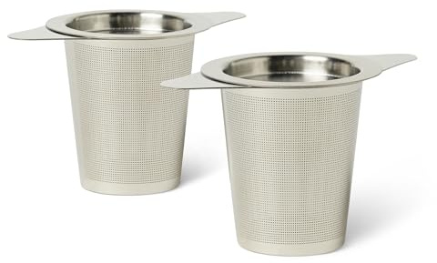 Amazon Basics Tea Infuser for Loose Leaf Tea with Lid, 2-Piece Set, Stainless Steel, Rust-Resistant and Dishwasher-Safe