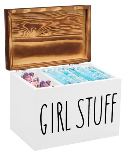 Yabound Tampon Aufbewahrung Holz, Aufbewahrung Badezimmer, Tamponhalter mit Klappdeckel, Femininer Hygiene-Box für Hygieneartikel Tampons Wattestäbchen Wattebällchen Slipeinlagen
