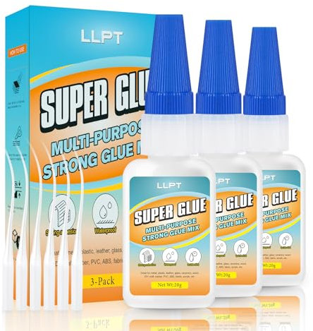 LLPT Super colle | Net 20g | Super glue transparente tout usage avec bouchon anti-obstruction | Adhésif instantané puissant | pour plastique métal céramique verre (LSG020-3) | 3 Packs
