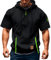 T Shirt Herren mit Kapuze Kurzarm Kapuzenpullover mits Taschen Kordelzug Sommer Kurz Hoodie Sport Tshirt Personalisierte Kapuzenshirt Freizeit Sweatshirt Atmungsaktives Sportshirt(Black,L)