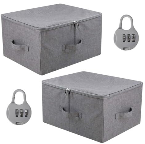 2 cajas de almacenamiento con cerradura de combinación, caja de tela plegable con tapa para ropa, juguetes, caja organizadora robusta, resistente al polvo y al agua, ideal para casa y mudanza (30 x 20