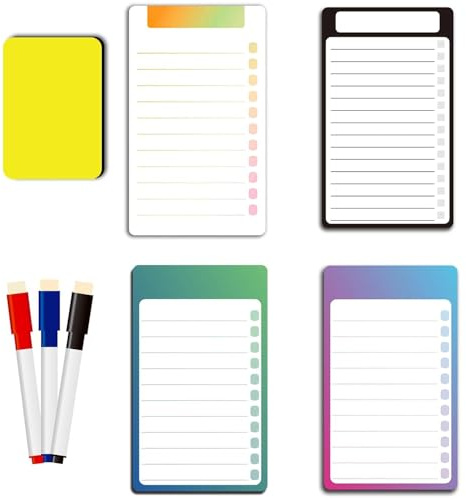 TRLREQ Pack of 4 Magnetic Notice Boards, Magnetic Fridge Boards, 4 Fridge Magnets, 3 Whiteboard Pens, 1 Eraser for Memos