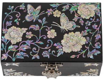 February Mountain Mother of Pearl Small Jewelry Box with mirror lid, Jewelry Storage Organizer for Earring, Necklace, Rings, Bracelet & Accessories, Gifts for women who have everything (Butterfly)