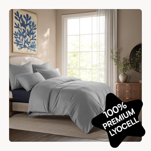 Seralino Tencel Bettwäsche 155x220 Grau Hellgrau + 80x80 cm | 100% Lyocell | besonders weiche hochwertige | Reißverschluss | Oeko-Tex | für Allergiker geeignet | Atmungsaktiv gegen Schweiß