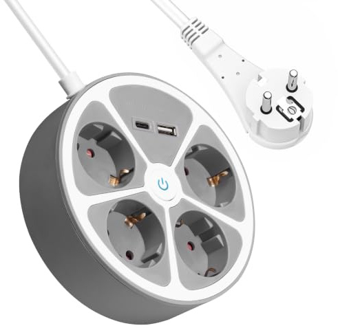 realmade Steckdosenleiste mit 1 USB und 1 Type C, 4 Fach Mehrfachsteckdose mit Schalter Mehrfachstecker Steckerleiste Überspannungsschutz Einfach zu Lagern Reise Verteilersteckdose, 3M Kabel