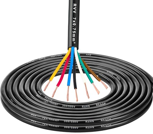 DARKGUARD Trailer Cable 7 Core Copper Cable 0.75mm², 10M Electrical Wire 33ft, 12V 24V Flexible Round Vehicle Wire 7 Pin for Trailers Caravan LED Tail Lights, RoHs Reach Approved