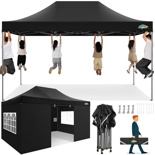 COBIZI Pavillon 3x4,5 wasserdicht stabil Winterfest 3.0, Faltpavillon 3x4,5 Partyzelt, Gartenpavillon UV Schutz mit 4 Seitenteilen Festival Partyzelt Sonnenschutz Pavillon, Schwarz