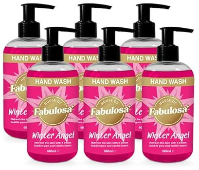 Fabulosa Hand Wash, Scented Hand Soap, Washes and Refreshes Skin, Cleaner and Freshener, Cleansing Base and Irresistible Fragrance, 6 Pack, 500ml, Winter Angel