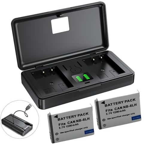 2 Packungen NB-6L (1200 mAh) Akku, Kameraladegerät, kompatibel mit Canon S90, IXUS 105, IXUS200, IXUS210, IXUS 85, PowerShot D10, IXUS 95 IS Kameras
