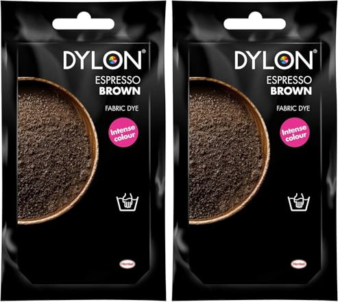 DYLON Hand Dye, Fabric Dye Sachet for Clothes, Soft Furnishings and Projects, 50 g - Espresso Brown - Pack of 2
