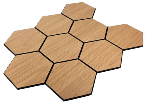 Akustikpaneel Hexagon in Bright Teak - 727x600 mm - mit PET-Filz - 1 Stück | Für dekorative Wandakzente und bessere Raumakustik mit Hexagon-Paneelen, 727x600 mm, 1 Stück, Holzfurnier, Bright Teak