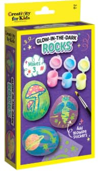 Creativity for Kids Glow-in-the-Dark Rocks, DIY Rock Painting Kit with 3 Natural River Rocks, Glow Paint, Stickers, Arts and Crafts for Children