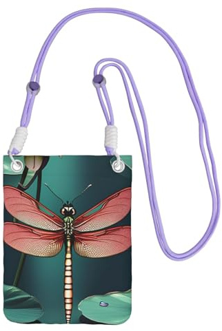 HUIopq Libelle mit Seerosen-Druck, für Damen und Herren, Handy-Umhängetasche, Reisen, Laufen, Wandern, Einkaufen, täglicher Gebrauch, Schlingen-Geldbörse, violett, Einheitsgröße