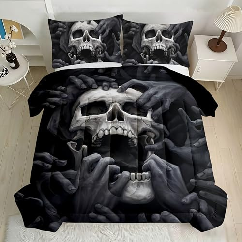 UGZDEA Bettdecke 135x200 Ganzjahresdecke, Totenkopfdruck Steppdecke, Schlafdecke Sommer Lightweight Quilt, Weiches Mikrofaser Gesteppte Duvet Schlafdecke mit 2 Kissenbezug 80x80cm (G, 135x200cm)