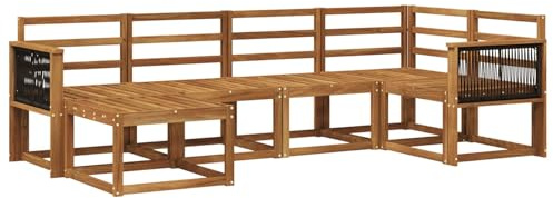 vidaXL Outdoor-Sofagarnitur 6 pcs Natur Massivholz Akazie, Garten-Sofa, modernes Outdoor-Komfort-Set, langlebige Sitzgarnitur für Entspannung und Terrasse