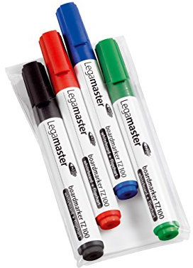 Legamaster 7-110594 Boardmarker TZ 100, 4er Set, je 1 Marker in schwarz, rot, blau und grün