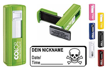 Geocachingstempel Pocketstempel « TOTENKOPF » Abdruckgröße ca. 37 x 14 mm - mit persönlichem Cachernamen/Nicknamen Stempel Geocaching