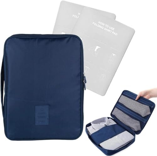 Wrinkle-proof camisa y corbata de almacenamiento organizador portátil camisa con mango para viajes Pack viajes de empresa (Azul)