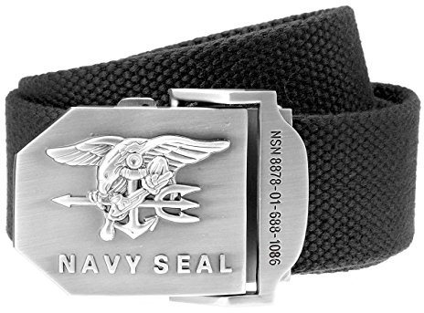 Ayliss® Original Herren Militär Adler Stoffgürtel mit Navy Seal Schnalle Canvas Stoff Biker Gürtel Jeansgürtel Belts 125cm (Schwarz)