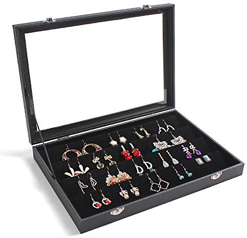 Sinoba Schmucklade Schmuckkasten Schaukasten Schmuckdisplay mit Glasdeckel (Ohrhänger und -stecker)