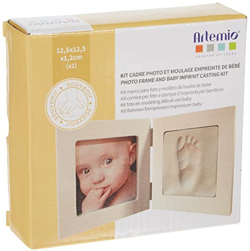 Artemio Kit Calco Impronta di Bambino e Cornice portafoto, Legno, Bianco, 12.5 x 12.5 x 1.2 cm