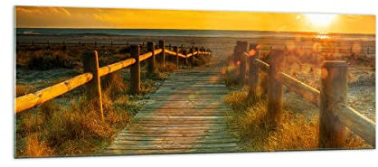 Panorama Bilder auf Glas Fußgängerbrücke Strand Urlaub Sonne Glasbild 140x50cm Wandbilder Dekoration Wohnzimmer Schlafzimmer Küche Groß XXL Wanddeko Wand Kunstdruck Art Modern GAB140x50-2786