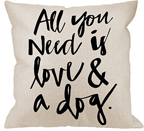 HGOD DESIGNS Kissenbezug mit Hundemotiv All You Need is Love and A Dog Lover, quadratisch, Baumwollleinen, Standard-Kissenbezug für Männer und Frauen, Heimdekoration, Wohnzimmer, 45.7 x 45.7 cm