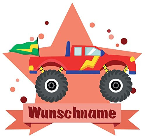 Samunshi® Monstertruck Wandtattoo Türschild mit Name personalisierbar Kinderzimmer Türaufkleber Baby Wandaufkleber - 80x69cm mehrfarbig