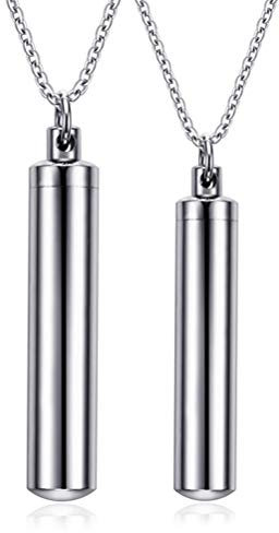 Cupimatch Cinerary Casket Locket Couple Pendant Necklace Chain, Stainless Steel Ashes Keepsake Urn Love Memory Necklace