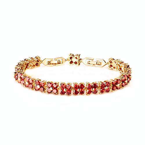 GULICX Armband mit Kristallen, schlichtes quadratisches Element, römisches Tennisarmband, vergoldet, Zirkonia, Schmuck für Damen, 18 cm o 21 cm, Kristall, Zirkonia