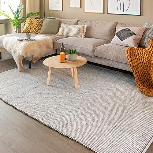 FRAAI | Home & Living Wollteppich - Wise Grau Weiß 609 - Wolle - Flachgewebe - Einfarbig - Skandinavisch - Wohnzimmer, Esszimmer, Schlafzimmer - Carpet