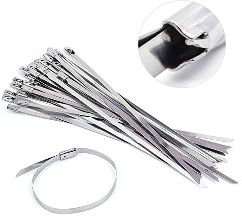 NATUCE 100PCS 4.6 * 300mm Premium Stainless Steel Cable Ties, SS304 Stainless Steel Zip Ties, Metal Cable Ties, Exhaust Wrap Coated Locking Cable Zip Ties, 316 Marine Grade Metal Tie Wraps
