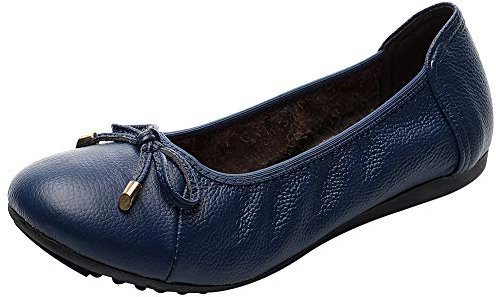 rismart Ballerinas Damen Schleifchen Faltbare Flache Pumps Elegante Leder Schuhe(Königsblau,39 EU)
