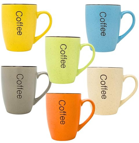 NAMAI - Set 6 Tazza Colazione Grande, 340 ML, Porcellana Resistente, Adatte in Lavastoviglie e Microonde, Colori Vivaci, Set Tazze Colazione, Idea Regalo