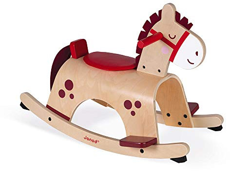 Janod - Holz Schaukelpferd ‘Pony’ - Babyspielzeug - Ideal zum Gleichgewicht Lernen - Anti-Kipp System - Zarte und Trendige Farben - Ab 1 Jahr, J08023