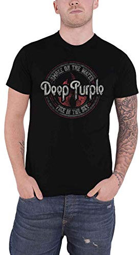 Deep Purple T Shirt Smoke on The Water Circle Band Logo Nue offiziell Herren
