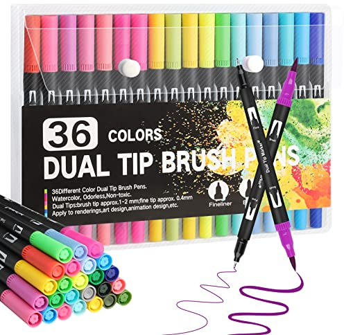 Gelanty Dual Brush Pen Set, 36 Farbe Filzstifte Dicke und Dünne Pinselstift Für Bullet Journal, Malbücher, Handlettering, Manga Mandala stifte Malstifte Für Kinder und Erwachsene