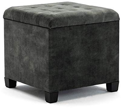 HNNHOME 45cm Cube Cloud Velvet Padded Seat Ottoman Storage Stool Box, Footstool Pouffes Chair with Lids (Dark Green, Cloud Velvet)