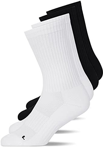 Snocks Hohe Kompressions Laufsocken 4 Paar - Funktionssocken Herren Damen - Atmungsaktive Tennissocken - Sportsocken ohne Verrutschen - Gemütlich und weich - Gr. 35-38 - Farbe Mix (Schwarz/Weiß)