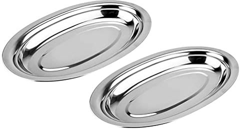 Cabilock 2 Piezas Plato De Cena Bandeja De Plato De Sushi Plato De Cereales Platos Hondos Placa Bandejas Ovaladas para Servir Plato De Bistec Acero Inoxidable Aperitivo Niño Familiar