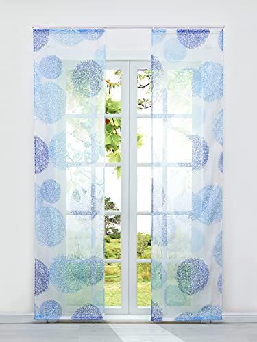 HeichkelL Voile Schiebegardine 2er Set Flächenvorhänge mit Klettband Schiebevorhang für Schienensystem inkl. Klettband und Beschwerungsstangen Fertiggardinen Raumteiler BxH 57x225 cm Blau